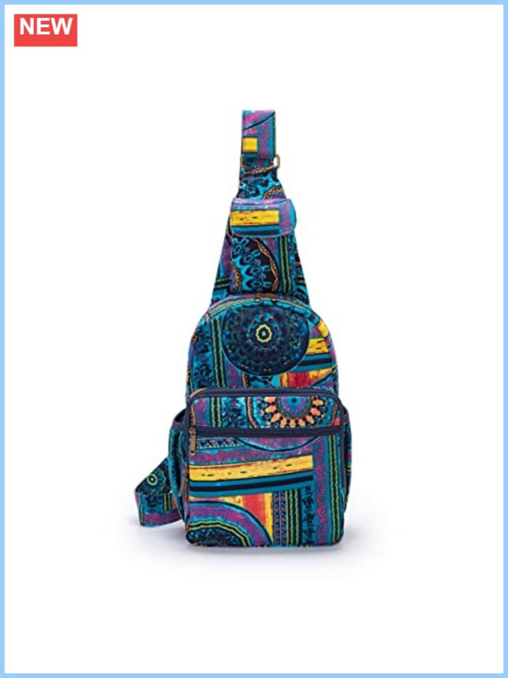 Boho Canvas Backpack Crossbody Sling Bag Adjustable Strap Handmade Print